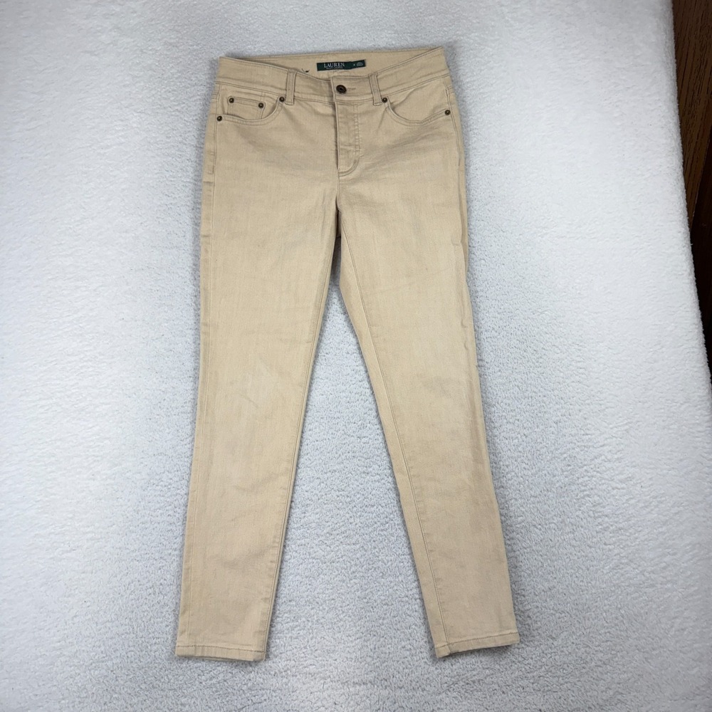 Lauren Ralph Lauren Womens 2 (29x27) Beige Premier Skinny Ankle Denim Jeans